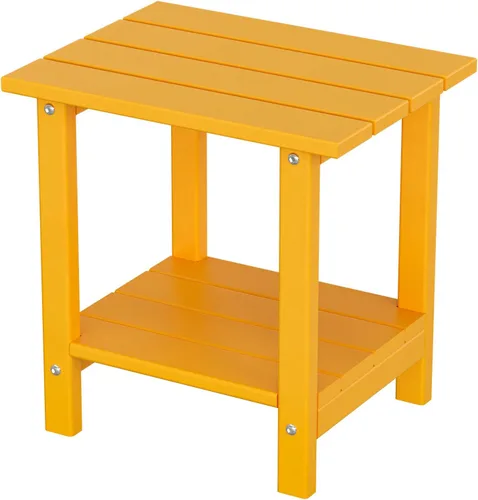 Miniatura 19 de Mesa auxiliar redonda de 2 niveles para exteriores con veta similar a la madera, mesa auxiliar Adirondack de HDPE para patio, mesa auxiliar Azul