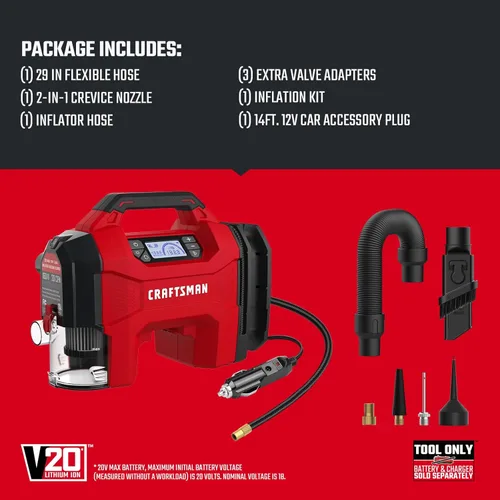 Miniatura 8 de CRAFTSMAN Inflador/Vacío/Soplador 3-EN-1, Compresor de Aire Portátil con Luz LED, Vacío o Soplador Silencioso para Coche, RV, Camión, 160 PSI, 12V