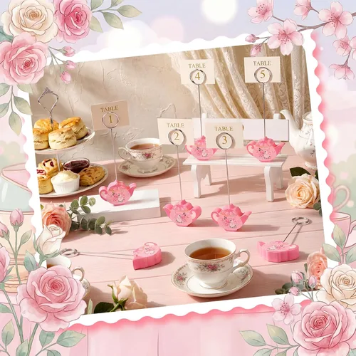 Miniatura 5 de Weysat 12 soportes para tarjetas de lugar para tetera, fiesta floral, de madera, para tetera, número de mesa, foto, soporte para letreros de fotos