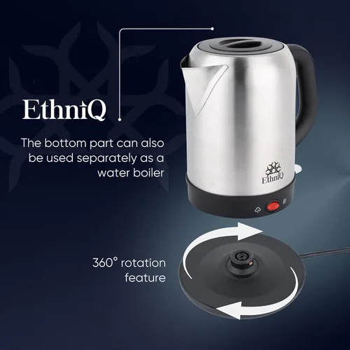Miniatura 4 de Ethniq TeaVibe Hervidor Eléctrico Turco para Té - Hervidor de Doble Olla de Acero Inoxidable 120V y Filtro, Protección contra Hervido en Seco