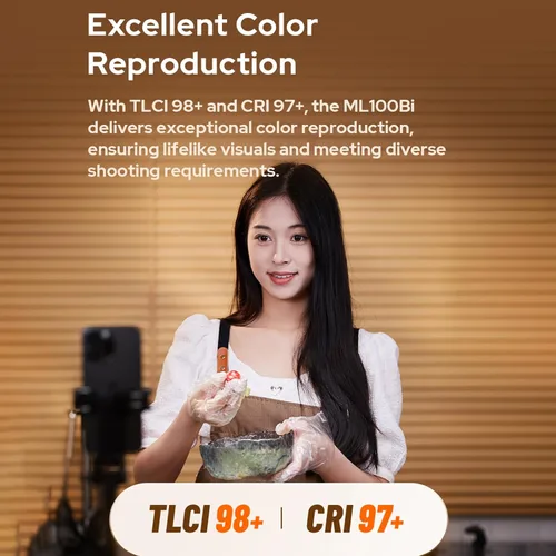 Miniatura 5 de Godox ML100Bi - Luz de video LED de mano de 120 W con reflector de lente de 15 ° 2800K-6500K TLCI 98+/CRI 97+ Fotografía portátil de mano (ML100 Bi)