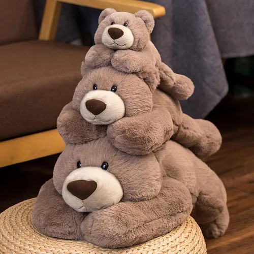 Miniatura 5 de Hronsa Animales de peluche con peso, oso con peso, lindo cojín de felpa de oso marrón para adultos, niños y niñas, 11.8 pulgadas