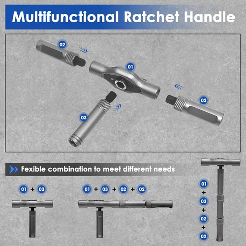 Miniatura 3 de Juego de destornilladores magnéticos de trinquete 24 en 1, juego de destornilladores magnéticos para bricolaje con mango desmontable y multibroca