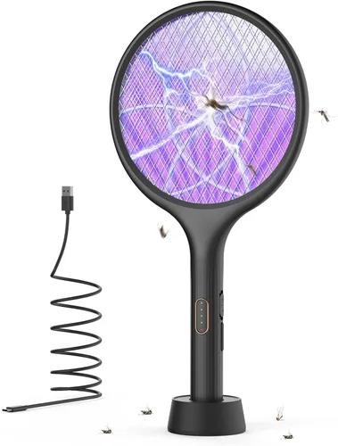 YISSVIC Matamoscas eléctrico de 4000 V, matamoscas de insectos de doble modo, con luz de mosquitos morada, recargable para interiores, hogar,
