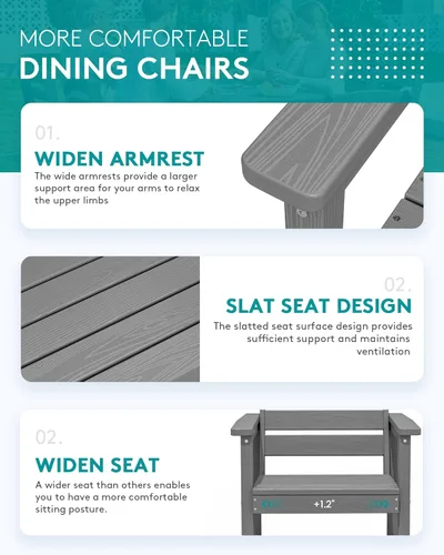 Miniatura 5 de SERWALL Juego de comedor para exteriores de 9 piezas, mesa de comedor expandible de 60 a 83 pulgadas y 8 sillas de polietileno de alta densidad
