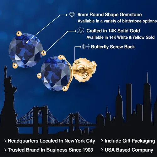 Miniatura 241 de Gem Stone King Aretes de Martini de oro amarillo de 14 quilates Aretes de tuerca de 3 puntas para mujeres y hombres Redondos de 0.236 pulgadas