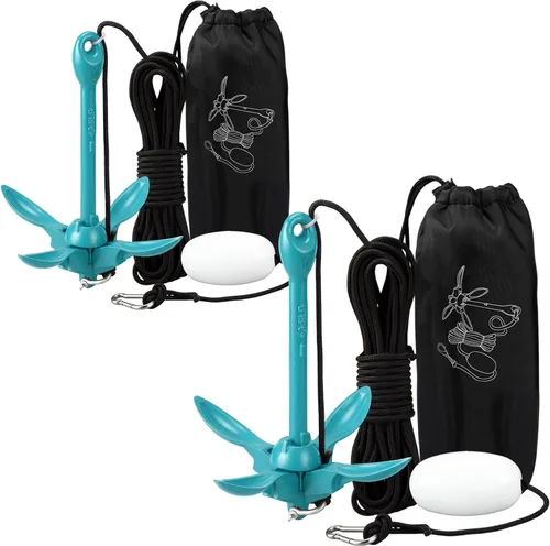 Miniatura 50 de Lounsweer Paquete de 2 anclajes de kayak marino de 1.5/3.5 libras, kit de anclaje plegable para barco, kayak, pesca, accesorios para botes pequeños