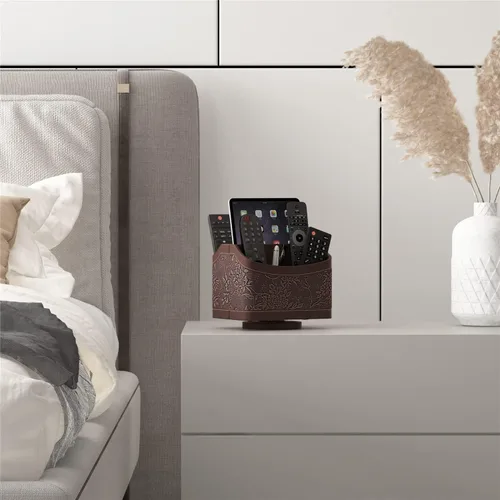 Miniatura 5 de Soporte de control remoto para mesa, tocadiscos de cuero, organizador, organizador para sostener controladores de TV, teléfono y suministros
