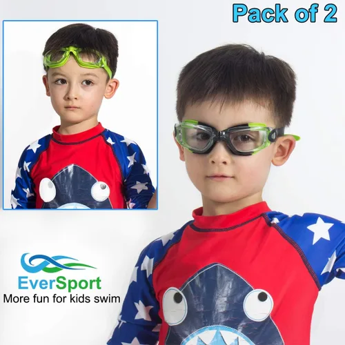 Miniatura 7 de EverSport Gafas de natación para niños, paquete de 2 gafas de natación para niños y adolescentes, gafas de natación antivaho anti-UV para jóvenes