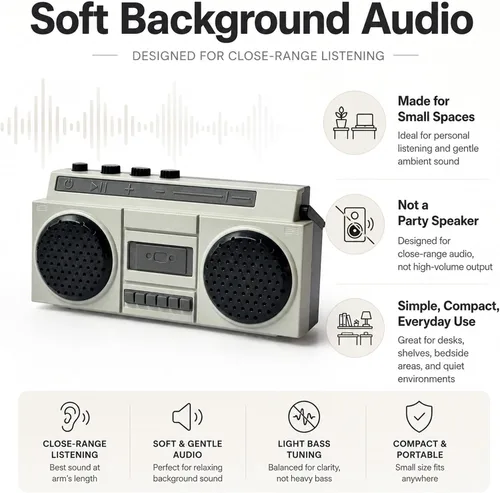 Miniatura 5 de Sourcingbay - Mini altavoz Bluetooth retro, recargable por USB, color gris 2W close range sound for desks shelves bedside tables display styling