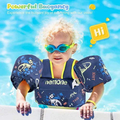 Miniatura 7 de Nemone Chaleco de natación para niños pequeños de 22 a 70 libras, flotadores para niños, chaqueta de natación con alas de agua para el brazo para C