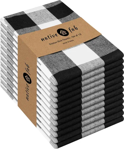 Miniatura 54 de Native Fab Paquete de 12 toallas de cocina a cuadros a cuadros, de algodón, duradero, lavable, de 16 x 26 pulgadas, paños de cocina, suaves y Gris