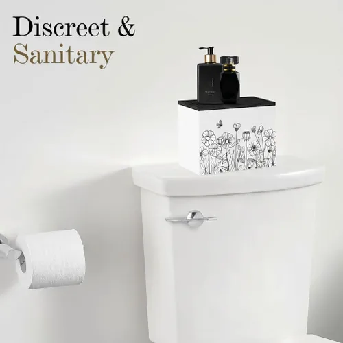Miniatura 2 de Discreto soporte para tampones para baño con tapa de bandeja de tocador, organizador de tampones para baño para montaje en pared o encimera