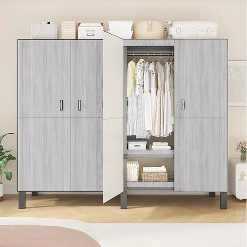 Miniatura 7 de Perchero cubierto resistente con puerta magnética, plegable, portátil, para colgar ropa, perchero de metal negro con ruedas (negro, 49.12 pulgadas)