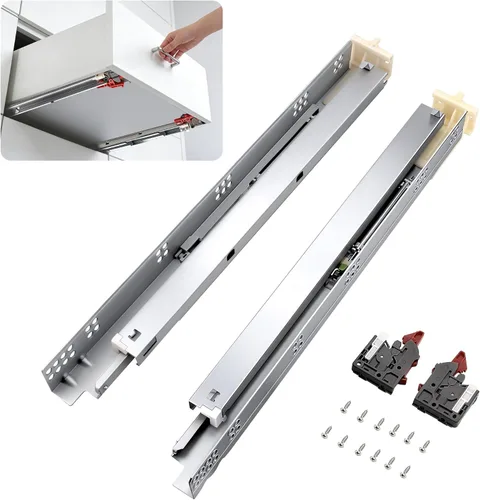 Knobonly - Guías de acero laminado en frío para cajones de cierre suave, vienen con tornillos y soportes de montaje, rieles y guías de cajones