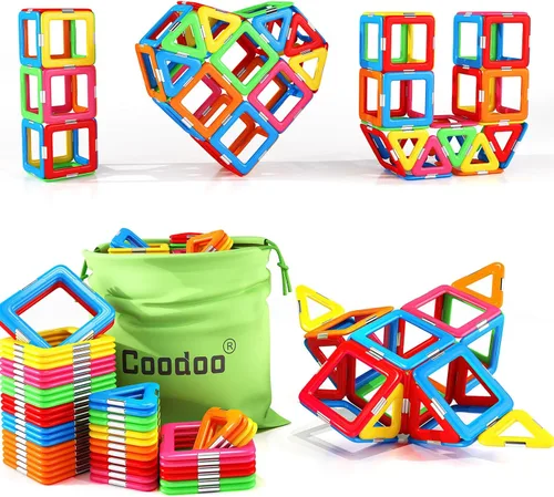 Coodoo Bloques Magnéticos Mejorados Tough Tiles Juguetes STEM para Niños y Niñas de 3+ Años Aprendizaje Jugando para Niños Pequeños, Compatible con