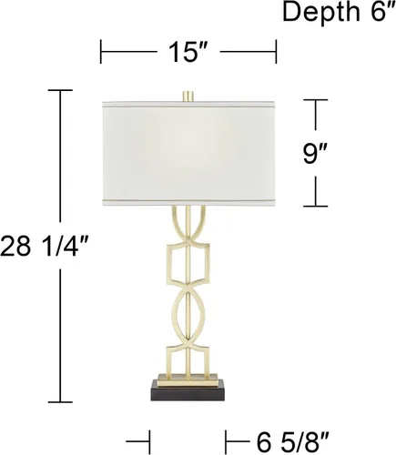 Miniatura 4 de 360 Lighting Evan - Juego de 2 lámparas de mesa modernas de 28 1/4 pulgadas de alto, marco geométrico de metal dorado, pantalla rectangular curvada