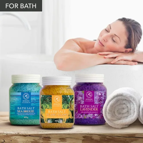 Miniatura 3 de Juego de sales de baño de 42 onzas - Lavanda - brisa marina - Ylang-Ylang - Aceite esencial 100% natural - Lo mejor para un buen sueño - Alivio