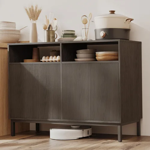 Miniatura 12 de Mericonia Aparador Buffet de Granja con Almacenamiento, Barra de Café Acanalada con Puertas y Estantes Ajustables, Gabinete de Consola de Madera A