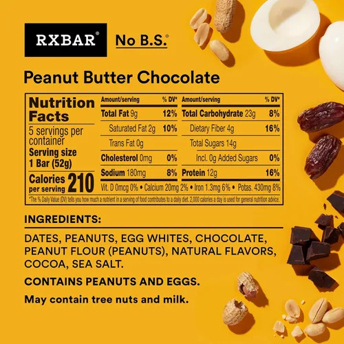 Miniatura 2 de RXBAR - Barras de proteína, con 12g de proteína, snacks libres de gluten, sabor a chocolate con mantequilla de maní (6 cajas, 30 barras)