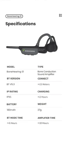 Miniatura 8 de BC-HPH-001 El PRIMER amplificador de audición personal de conducción ósea de grado militar con la última tecnología Bluetooth (BT) 5.3 auriculares