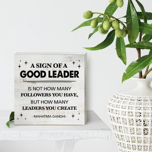 Miniatura 4 de A Sign of a Good Leader - Caja de madera para decoración rústica con cita de liderazgo, placa de bloque para pared, mesa, escritorio, hogar