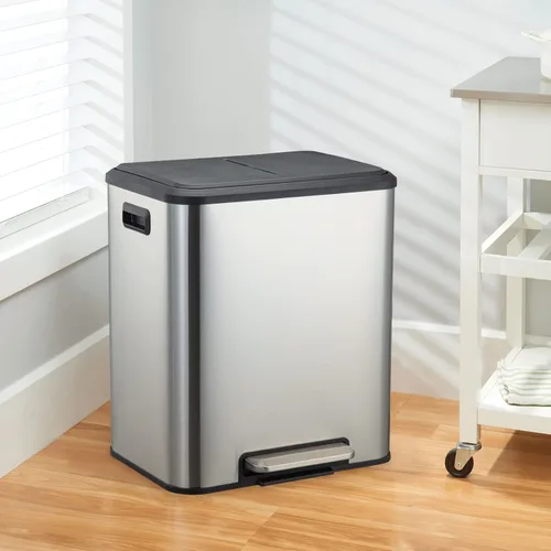Miniatura 8 de GAOMON Cubo de basura doble de cocina y cubo de reciclaje, 2 x 4 galones, cubo de basura de acero inoxidable, 30 litros, contenedor