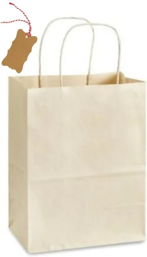 15 bolsas de papel kraft grandes de color beige y blanco de Estados Unidos (13 pulgadas de alto x 10 pulgadas de ancho x 5 pulgadas de escudo) (OAT)