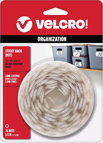 VELCRO Brand - Sujetadores adhesivos de gancho y bucle trasero | Perfecto para el hogar u oficina | Monedas de 5/8 pulgadas | Blanco, 75 unidades