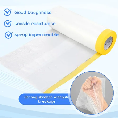 Miniatura 3 de Seajan 9 rollos de plástico con cinta adhesiva precintada para pintar pintura automotriz, película protectora, rollo de cinta adhesiva de plástico