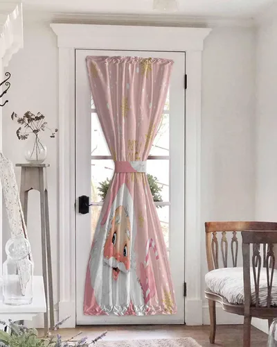 Miniatura 19 de Cortinas de puerta francesa de Navidad para ventana de puerta, panel de cortina con bolsillo para barra con alzapaños para luz lateral delantera