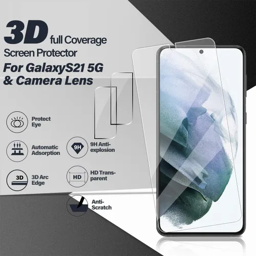 Miniatura 2 de Protector de pantalla de vidrio templado para Galaxy S21 + protector de lente de cámara [2 + 2 unidades] [compatible con fundas] [antiarañazos]