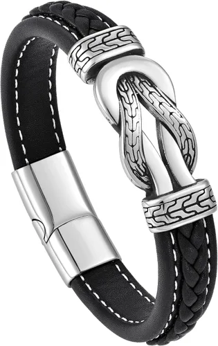 Pulsera de cuero con nudo infinito para hombre, acero inoxidable, negromarrón, cuero genuino, trenzada, pulsera de joyería para hombres, padre,