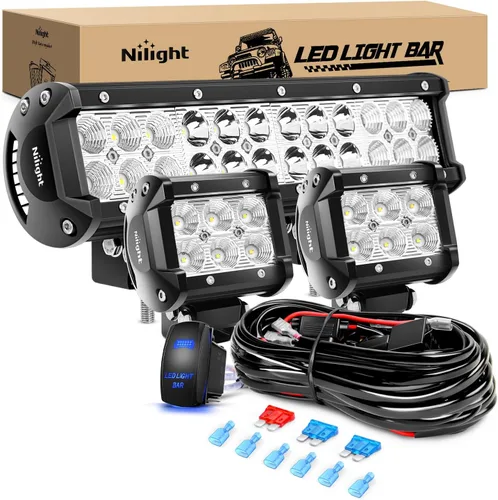 Miniatura 10 de Nilight, barra de luz LED de 12 pulgadas, 72 W, combo de luz concentrada y proyectante, soporte de montaje para barra horizontal, abrazadera de tubo