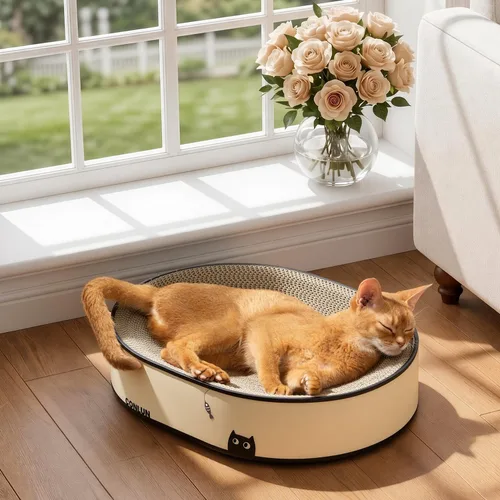 Miniatura 12 de Conlun Caja rascador para gatos con 4 tablas de rascar para gatos, almohadilla reversible para arañazos para gatos, cartón corrugado resistente