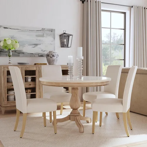 Miniatura 2 de Homepop Silla de comedor con detalle festoneado, sillas de comedor Parsons tapizadas, muebles decorativos para el hogar, tejido texturizado crema