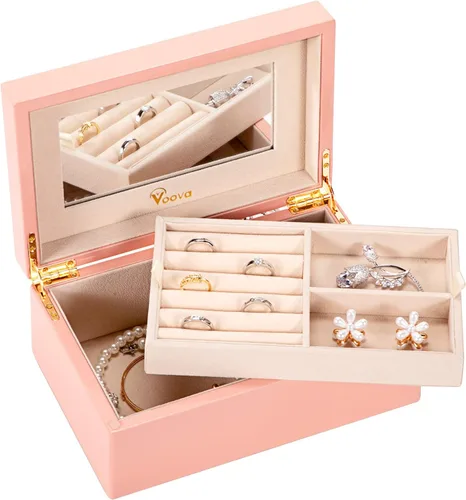Miniatura 2 de Voova Joyero organizador de madera para mujeres adolescentes y niñas estuche de joyería de pintura de piano de lujo con espejo cajas