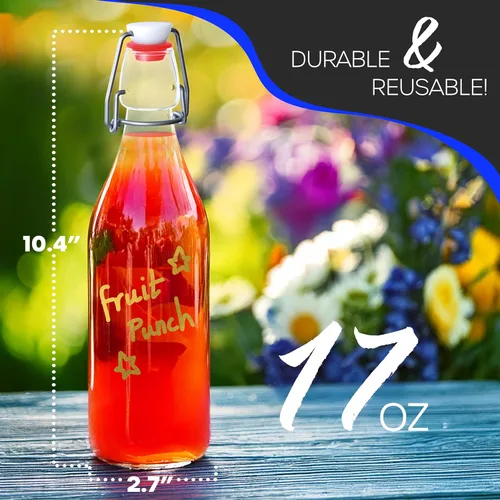 Miniatura 3 de Nevlers Botellas de vidrio con tapa abatible de 17 onzas, paquete de 12 botellas redondas transparentes con tapa abatible de 16.9 fl oz