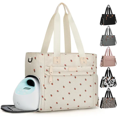 Miniatura 10 de Pritent Bolsa de Pañales Tote para Mamá Trabajadora, Bolsa de Pañales de Viaje Grande para Mamá y Papá con Funda para Laptop de 14 Pulgadas, Bolsa