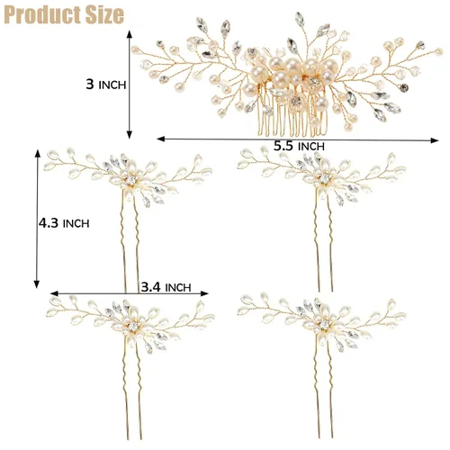 Miniatura 6 de ULTIMUTE Peine para el pelo y 4 pines, accesorios para el cabello de novia, con diamantes de imitación de cristal de perla, peine y horquillas