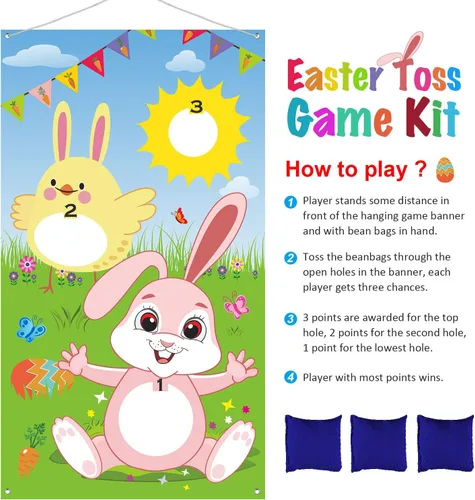 Miniatura 4 de Juego de lanzamiento de Pascua con 3 bolsas de frijoles, juego de fiesta de conejo de Pascua para adultos suministros de fiesta (estilo verde)