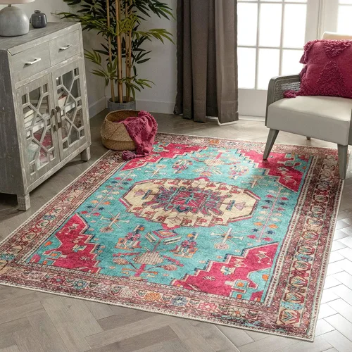 Miniatura 9 de Amesti - Alfombra tejida a máquina, lavable, diseño contemporáneo abstracto envejecido, estilo persa