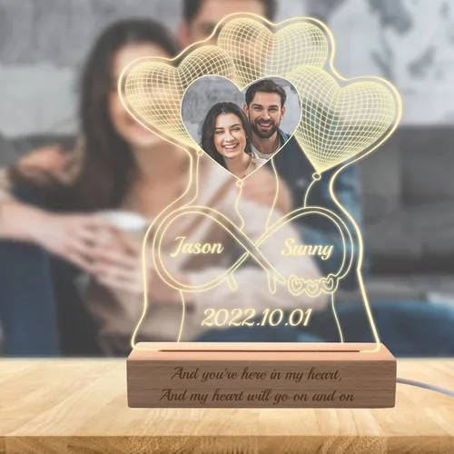 Miniatura 6 de Regalo para ella, lámpara nocturna de acrílico infinito 3D personalizada con imagen, luz nocturna con foto personalizada, placas acrílicas