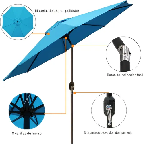 Miniatura 3 de Blissun - Sombrilla de aluminio para patio al aire libre de 9 pies, sombrilla de mesa para exteriores, sombrilla de jardín, sombrilla de mercado
