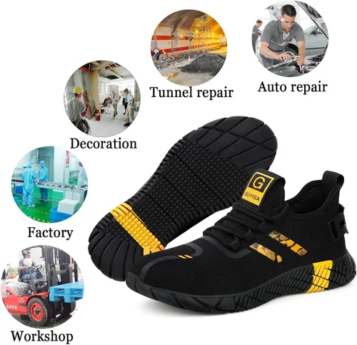 Miniatura 6 de GLANOUDUN Zapatos de punta de acero para hombres y mujeres, zapatos de seguridad ligeros y cómodos para hombres con punta de acero ancha, zapatos