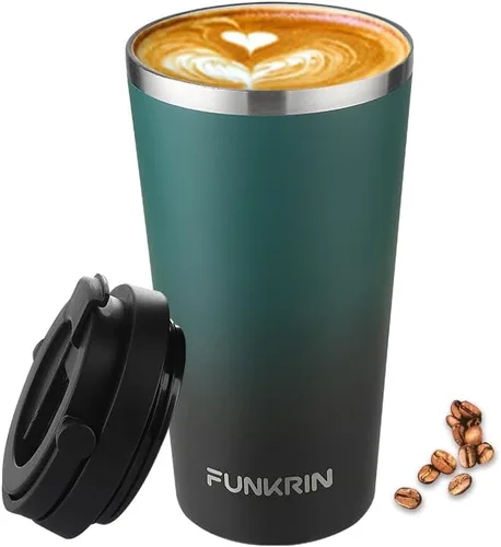 Miniatura 14 de Funkrin Taza de café aislada con revestimiento de cerámica, taza de café helado de 16 onzas con tapa abatible y asa, taza de viaje a prueba de fugas