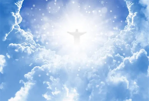 Leyiyi Fondo de fotografía de Jesucristo en el cielo, 5 x 3 pies, paraíso Dios, lugar, cielo, nube, bokeh, halos, punto, pancarta sagrada, telón de
