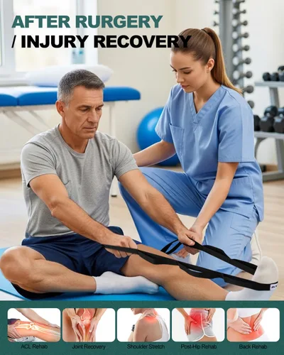 Miniatura 3 de Trideer Stretching Strap with Loops & Leg Lifter, Non-Elastic PT-Style Physical Therapy Strap for Knee Replacement Rehab, Hamstring, Calf & Back