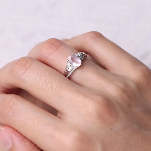 Miniatura 4 de LUO Anillo de compromiso de plata de ley 925 con forma ovalada de 0.315 x 0.236 in para mujer