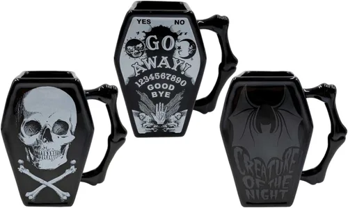 Miniatura 3 de Kreepsville 666 Taza de ataúd Criatura de la noche ir lejos Ouija Skull Cross Bones, negro, talla única